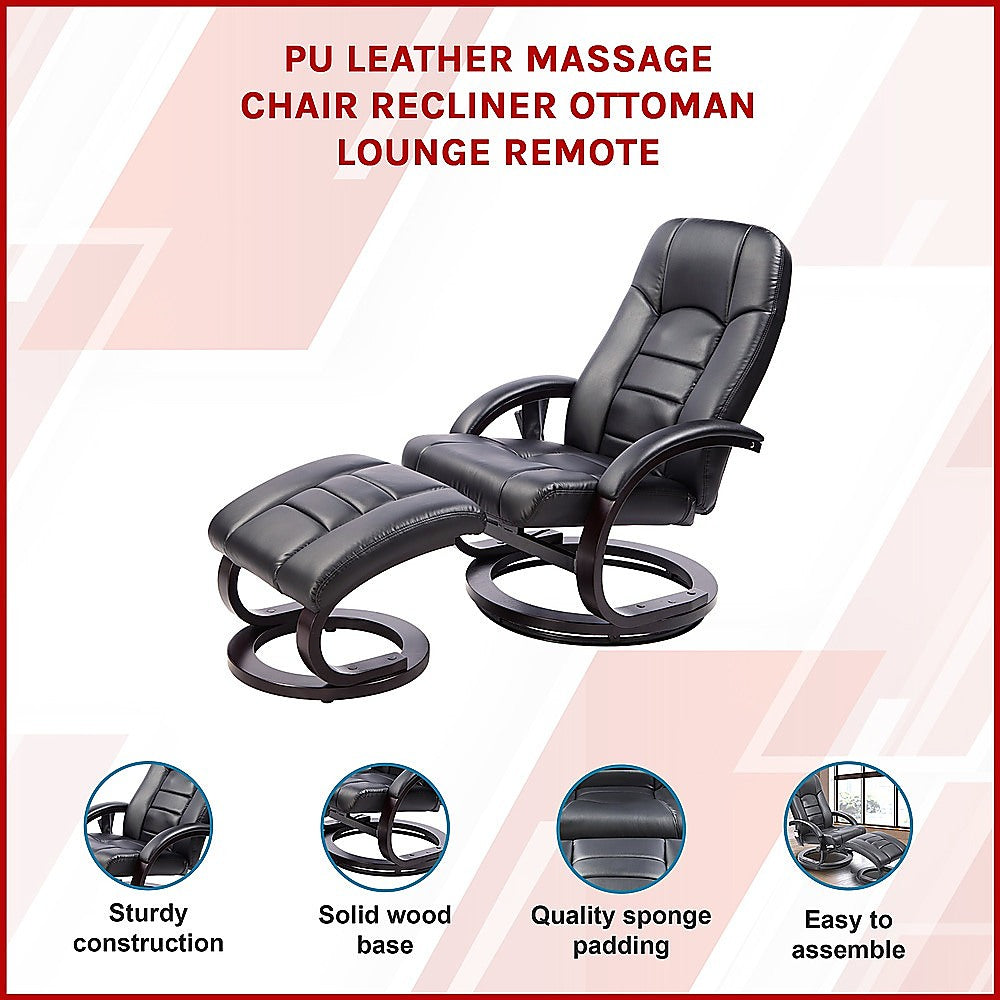 PU Leather Massage Chair Recliner Ottoman Lounge Remote - Furniture > Bar Stools & Chairs > Arm Chairs & Recliners