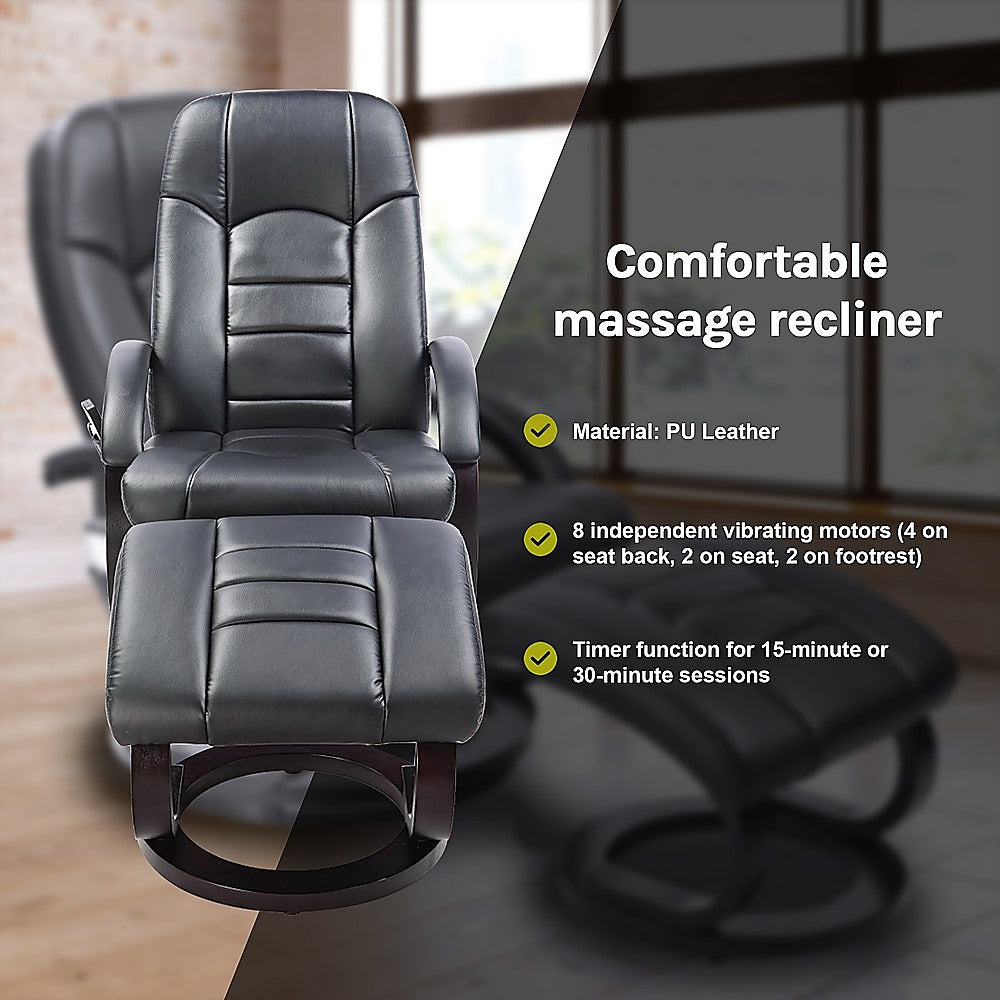 PU Leather Massage Chair Recliner Ottoman Lounge Remote - Furniture > Bar Stools & Chairs > Arm Chairs & Recliners