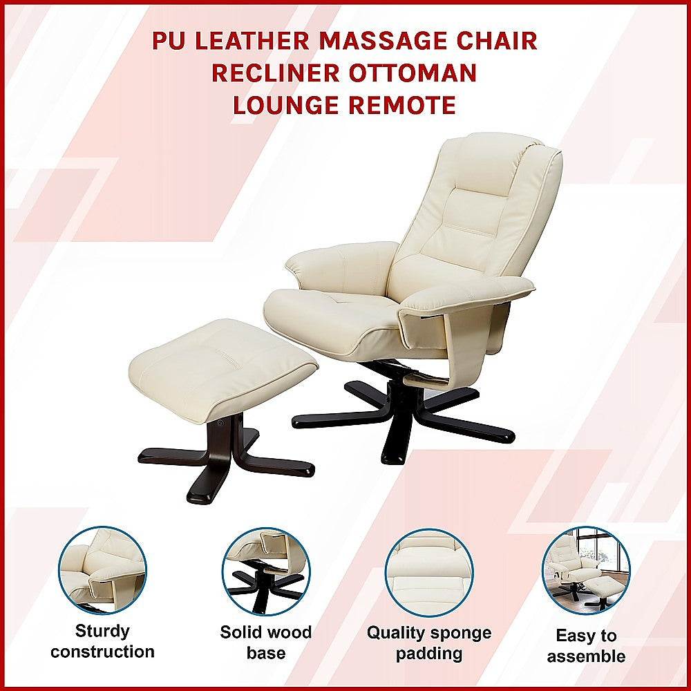 PU Leather Massage Chair Recliner Ottoman Lounge Remote - Furniture > Bar Stools & Chairs > Arm Chairs & Recliners