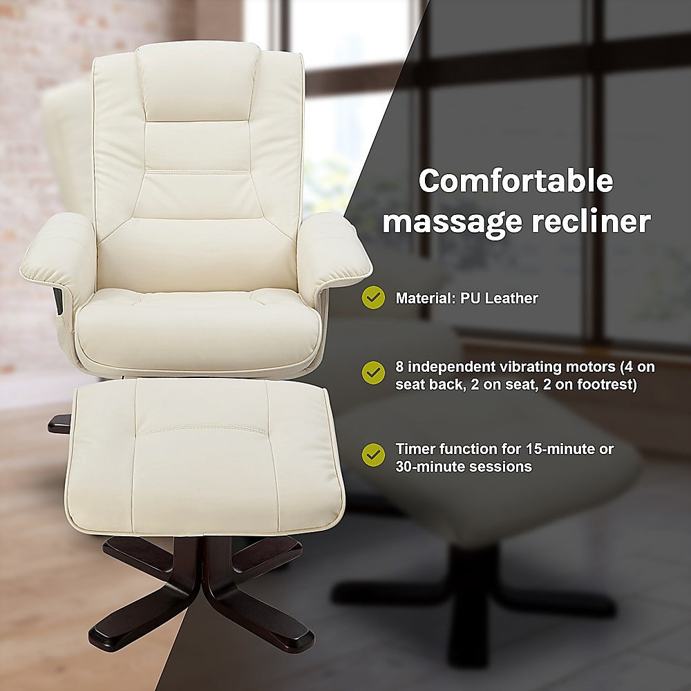 PU Leather Massage Chair Recliner Ottoman Lounge Remote - Furniture > Bar Stools & Chairs > Arm Chairs & Recliners