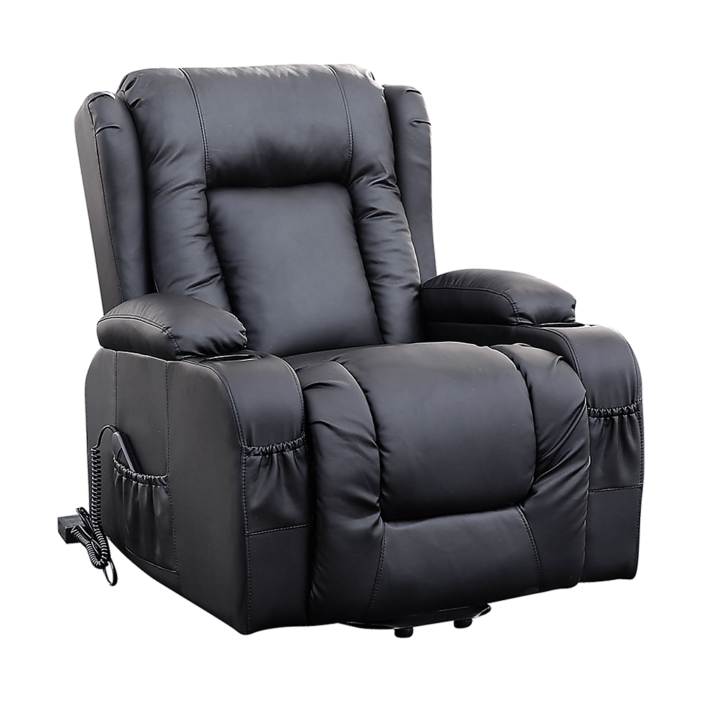 Recliner Chair Electric Massage Chair Lift Heated Leather Lounge Sofa Black Furniture > Bar Stools & Chairs > Arm