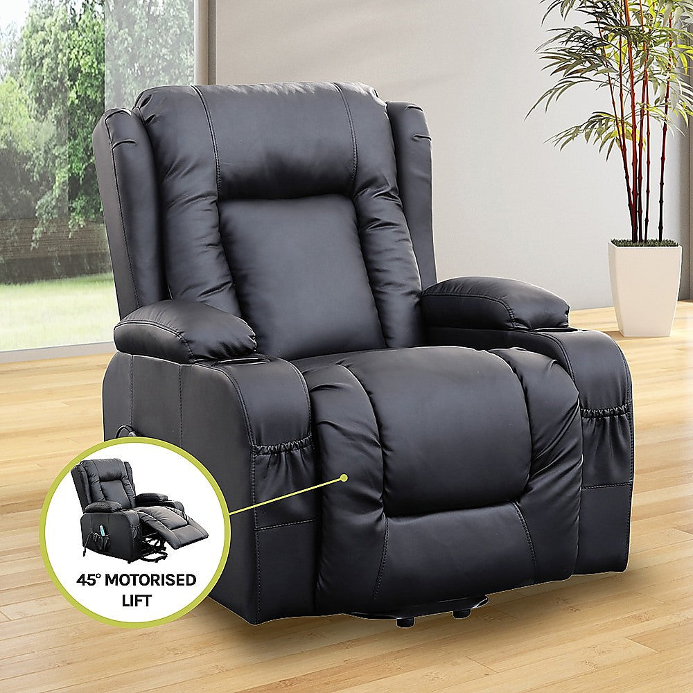 Recliner Chair Electric Massage Chair Lift Heated Leather Lounge Sofa Black Furniture > Bar Stools & Chairs > Arm