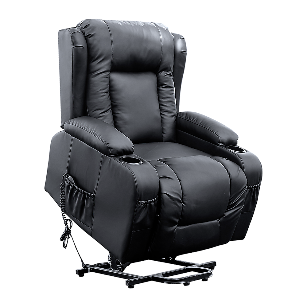Recliner Chair Electric Massage Chair Lift Heated Leather Lounge Sofa Black Furniture > Bar Stools & Chairs > Arm