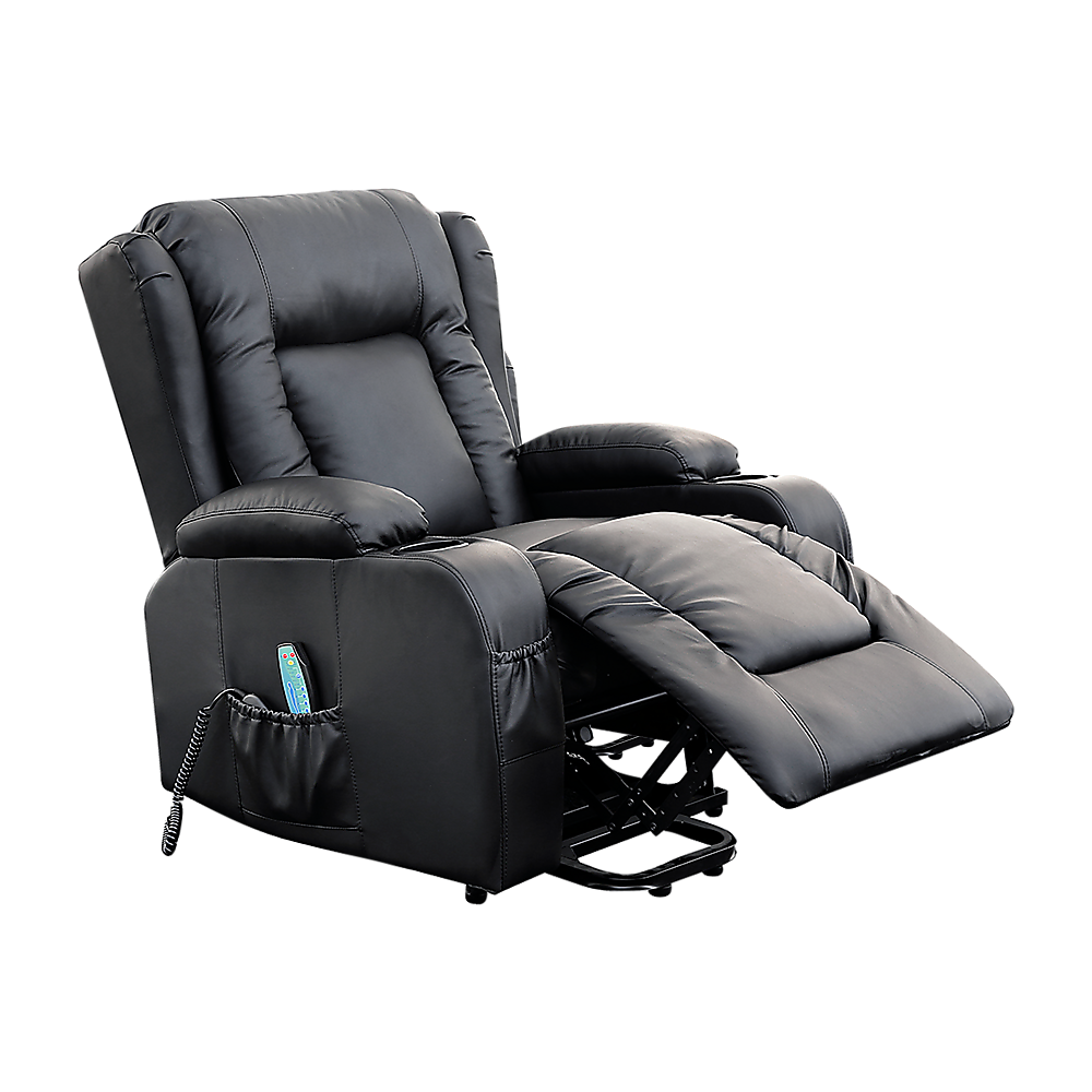 Recliner Chair Electric Massage Chair Lift Heated Leather Lounge Sofa Black Furniture > Bar Stools & Chairs > Arm