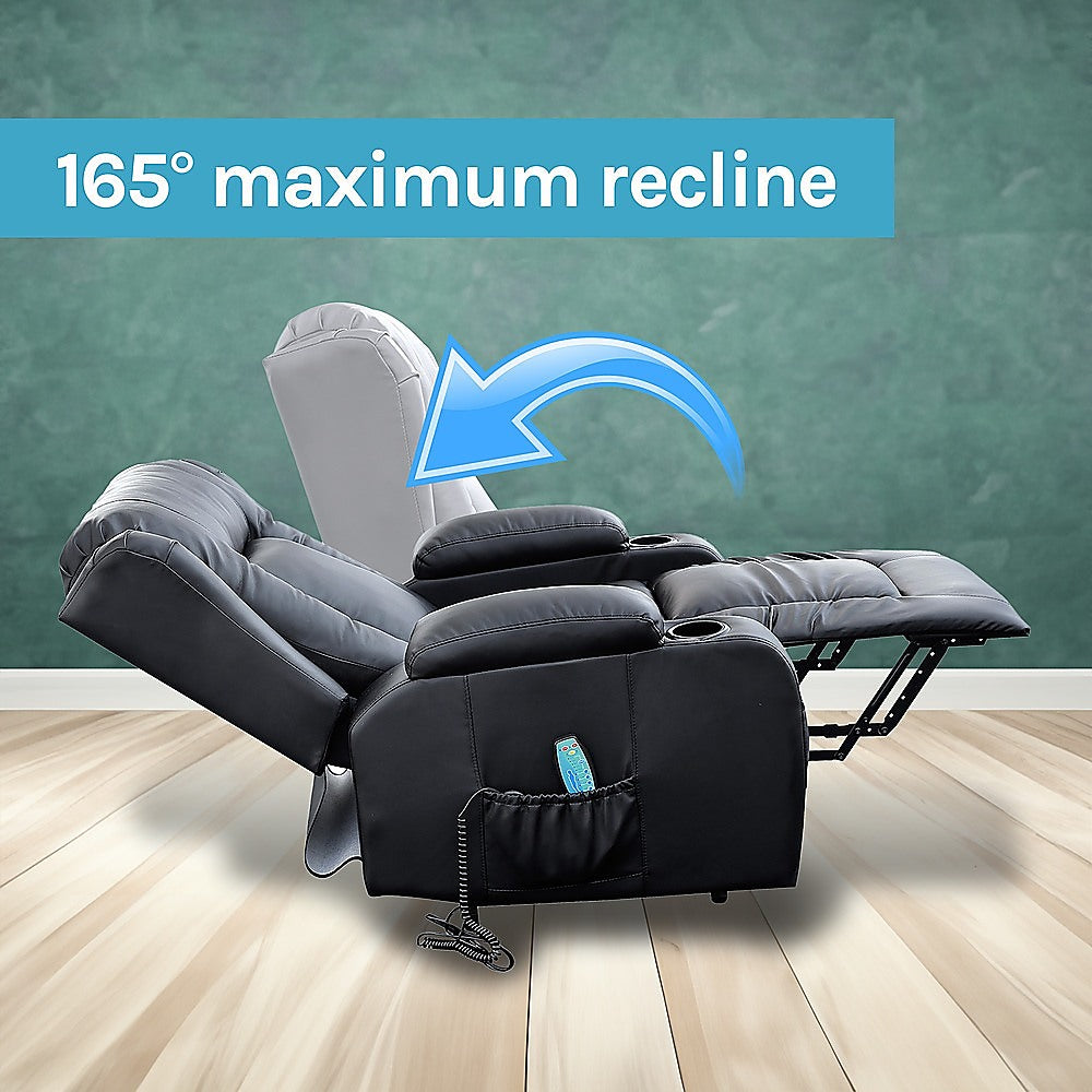 Recliner Chair Electric Massage Chair Lift Heated Leather Lounge Sofa Black Furniture > Bar Stools & Chairs > Arm