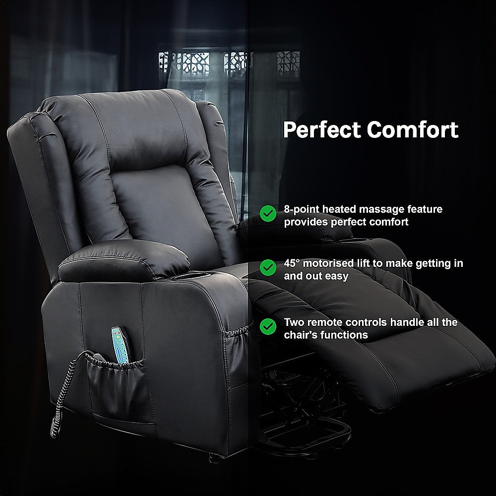 Recliner Chair Electric Massage Chair Lift Heated Leather Lounge Sofa Black Furniture > Bar Stools & Chairs > Arm