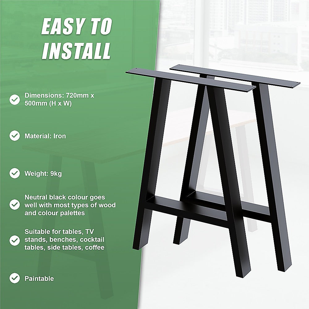 2x Rustic Dining Table Legs Steel Industrial Vintage 71cm - Black - Home & Garden > DIY > Table Tops & Bases