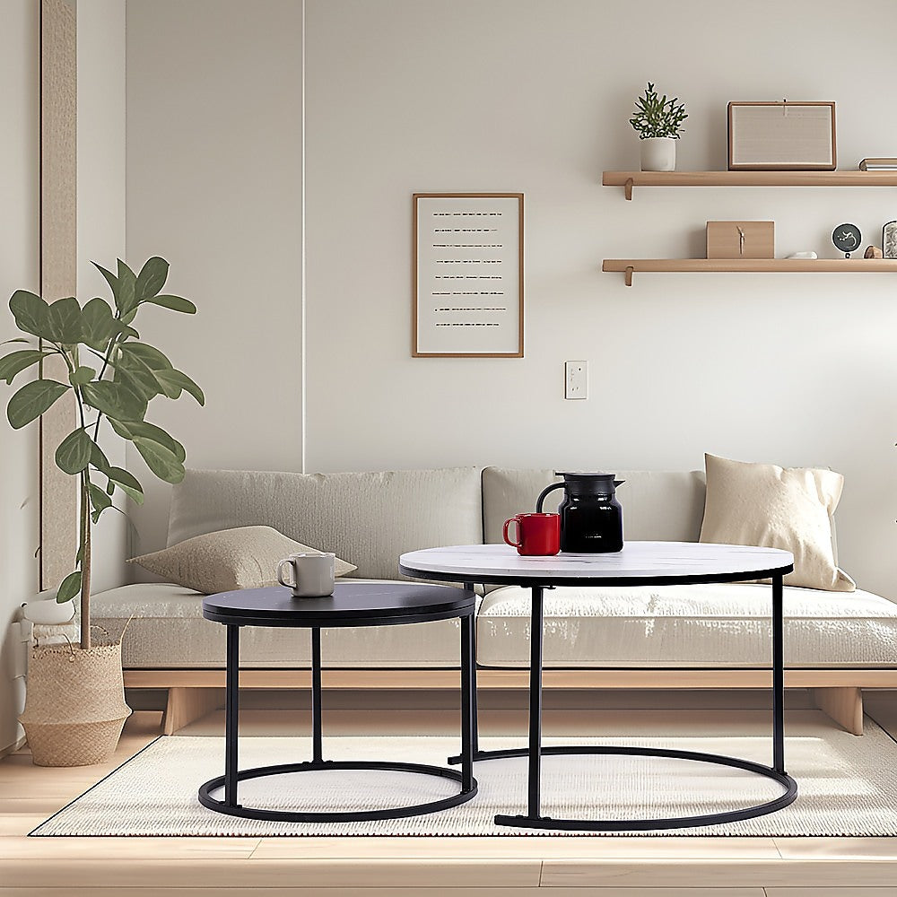 Set of 2 Coffee Table Round Marble Nesting Side End Table Furniture - Furniture > Living Room > Coffee Tables