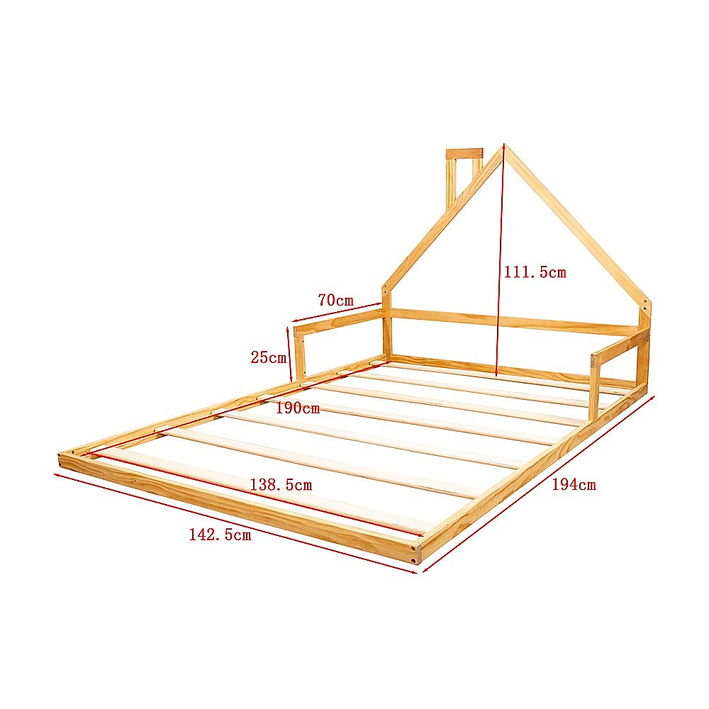 Pine Wood Floor Bed House Frame for Kids and Toddlers Furniture > Bedroom > Beds & Bed Frames