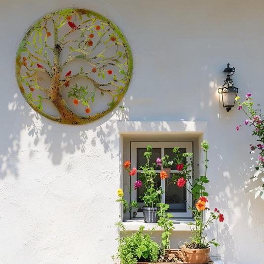 Round Laser Cut Tree Of Life w Red Birds 80cm