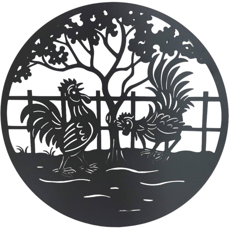 Set 2 Happy Rooster Metal Wall Art 98x98cm