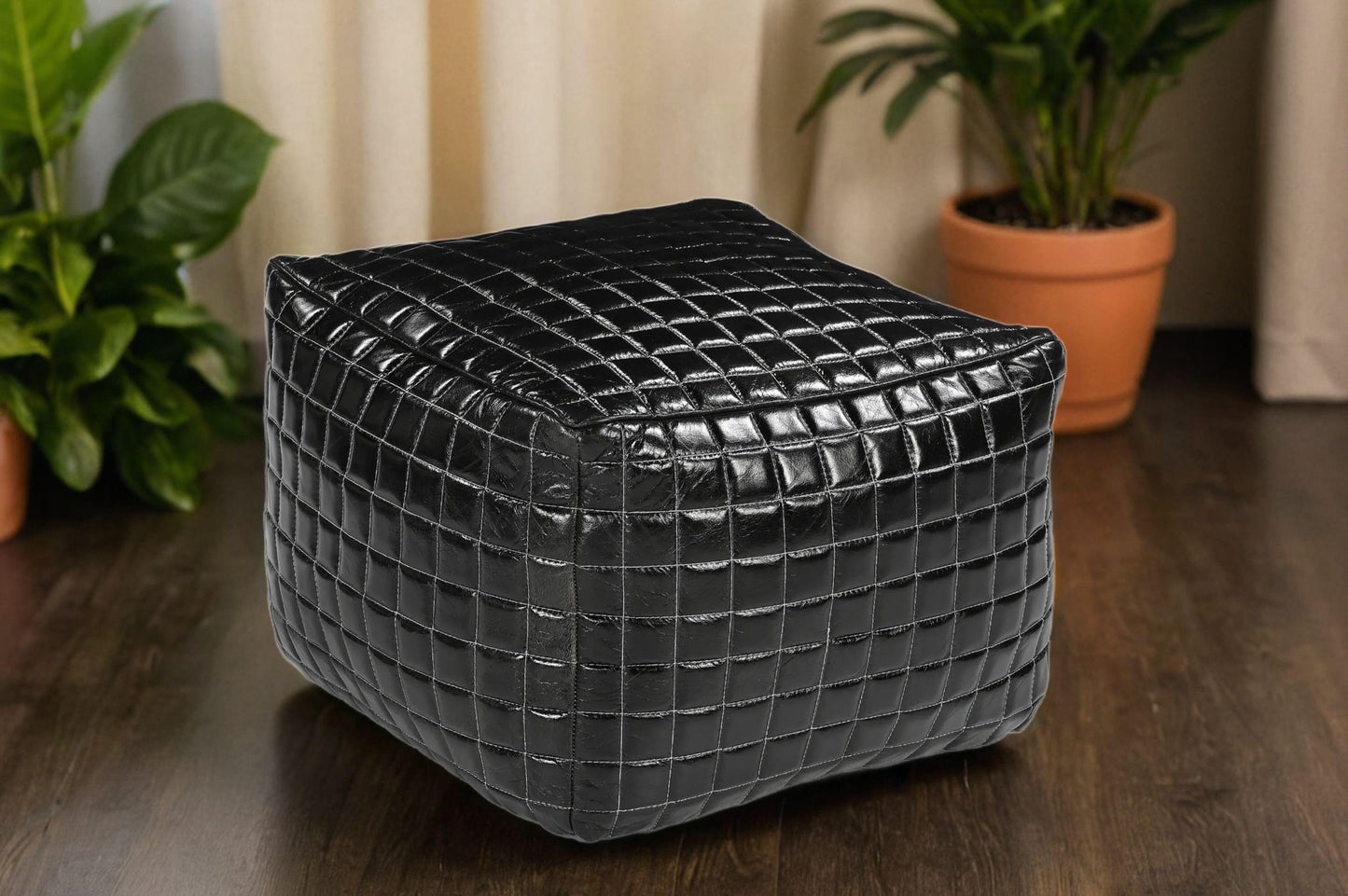 SLEEK BLACK LEATHER OTTOMAN - Furniture > Living Room > Ottomans & Footstools