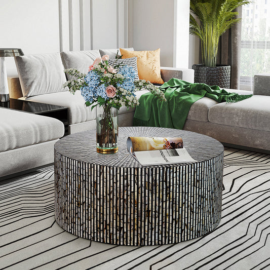 CORDELIA ROUND MOTHER OF PEARL COFFEE TABLE Furniture > Living Room > Coffee Tables