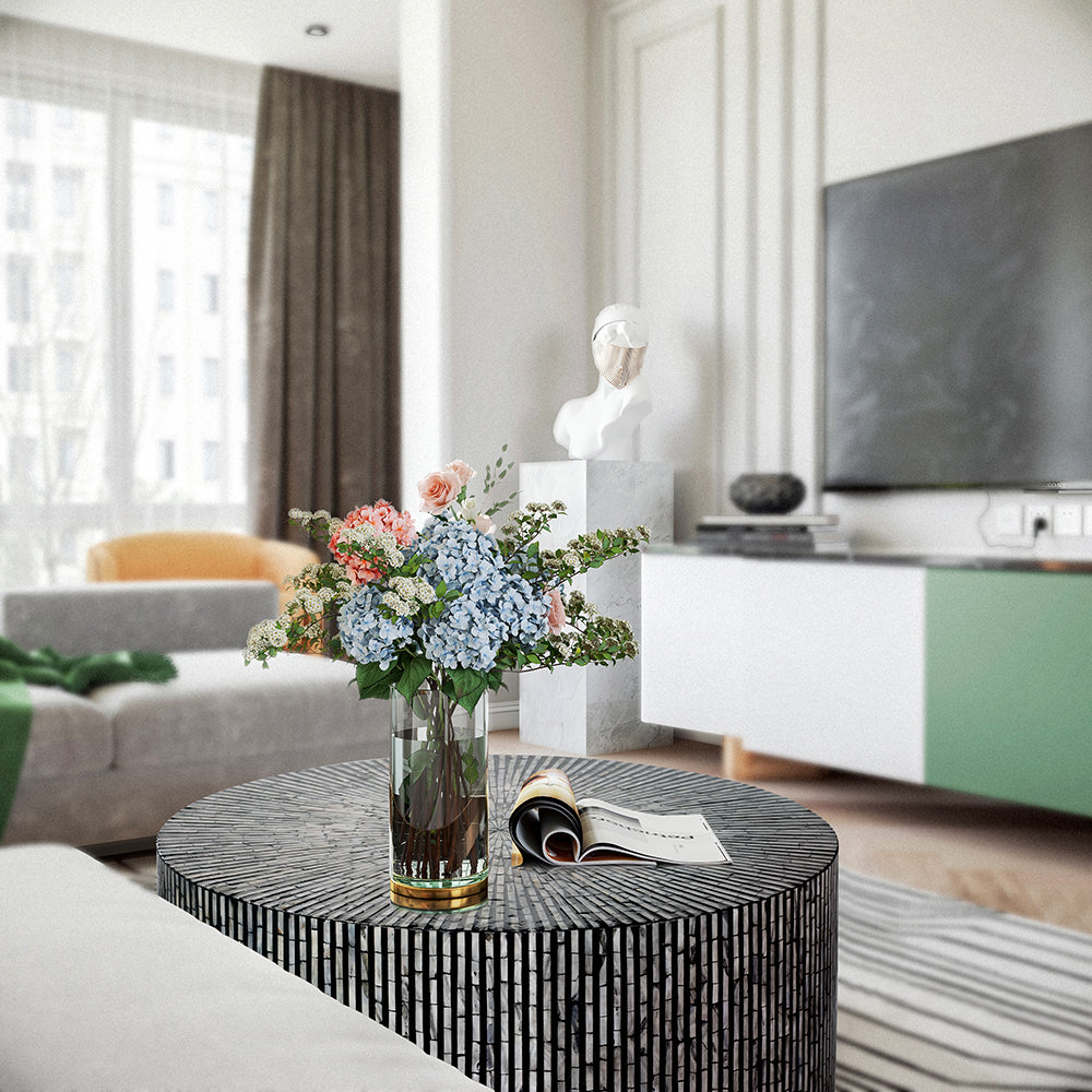 CORDELIA ROUND MOTHER OF PEARL COFFEE TABLE Furniture > Living Room > Coffee Tables