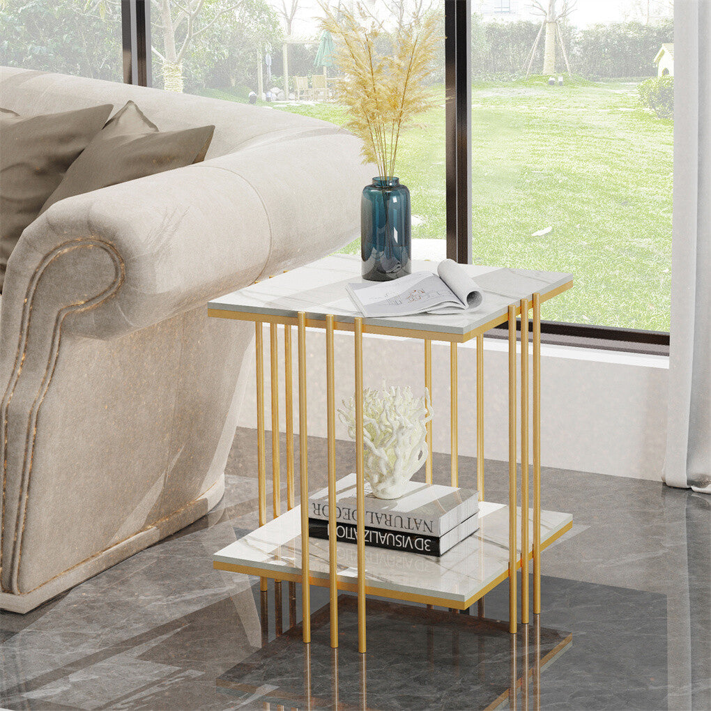 2 Tier End Table Bedside Tables Sintered Stone Nightstand Display Storage Shelf