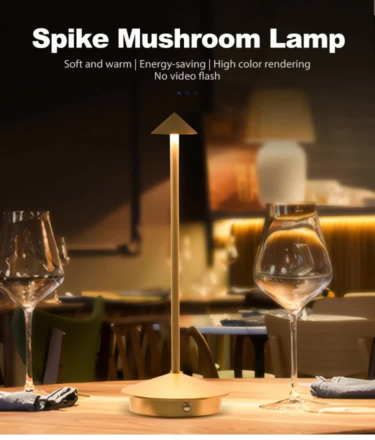 Black Modern Minimalist Aluminum LED Mushroom Night Light Creative Bedside Atmosphere Lamp for Dining Room and Bedroom