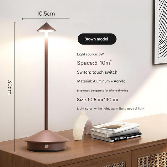 Brown Modern Minimalist Aluminum LED Mushroom Night Light Creative Bedside Atmosphere Lamp for Dining Room and Bedroom