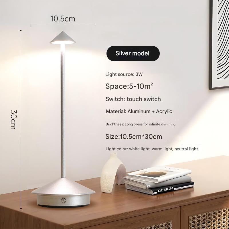 Silver Modern Minimalist Aluminum LED Mushroom Night Light Creative Bedside Atmosphere Lamp for Dining Room and Bedroom