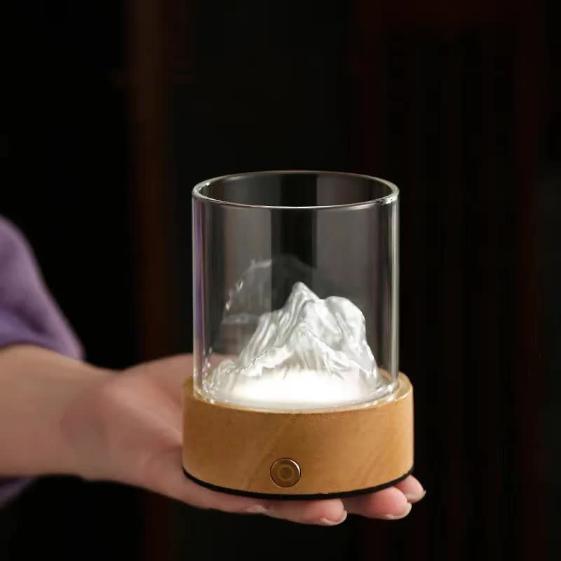 Colorful Glass Mountain Ambient Night Light USB Rechargeable Touch Control Bedside Lamp Adjustable 3 Color Light Home &