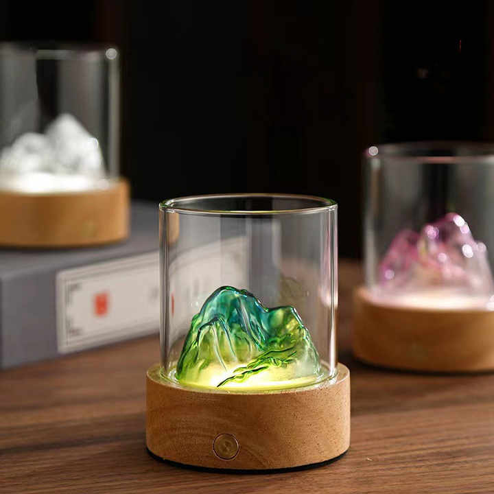 Golden Glass Mountain Ambient Night Light USB Rechargeable Touch Control Bedside Lamp Adjustable 3 Color Light Home &