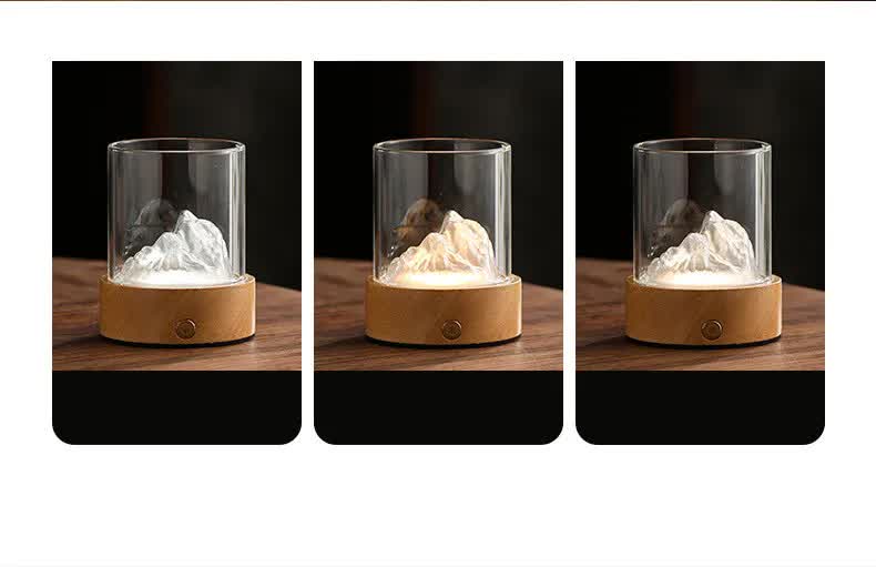 Golden Glass Mountain Ambient Night Light USB Rechargeable Touch Control Bedside Lamp Adjustable 3 Color Light Home &