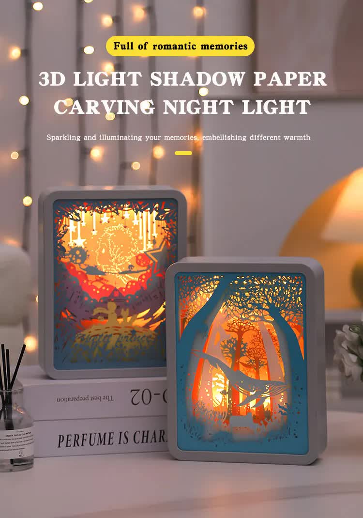 Moonlight Lovers 3D Paper Carving Night Light USB Or Battery Powered Decorative Bedside Lamp | Atmosphere Lamp