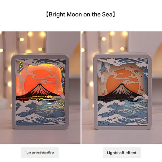 Moon Over The Sea 3D Paper Carving Night Light USB Or Battery Powered Decorative Bedside Lamp | Atmosphere Lamp