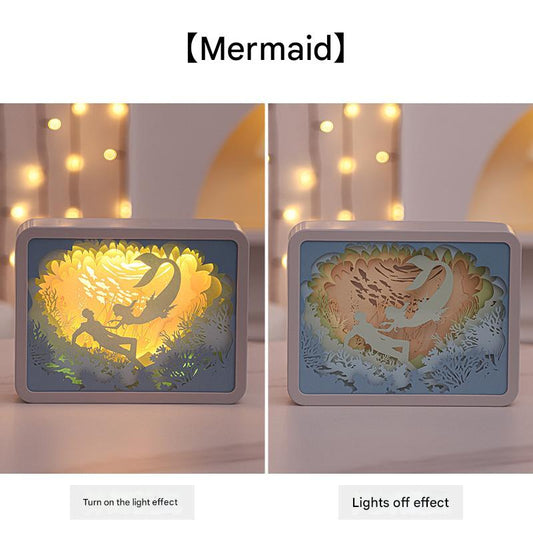 Mermaid 3D Paper Carving Night Light USB Or Battery Powered Decorative Bedside Lamp | Atmosphere Lamp for Bedroom