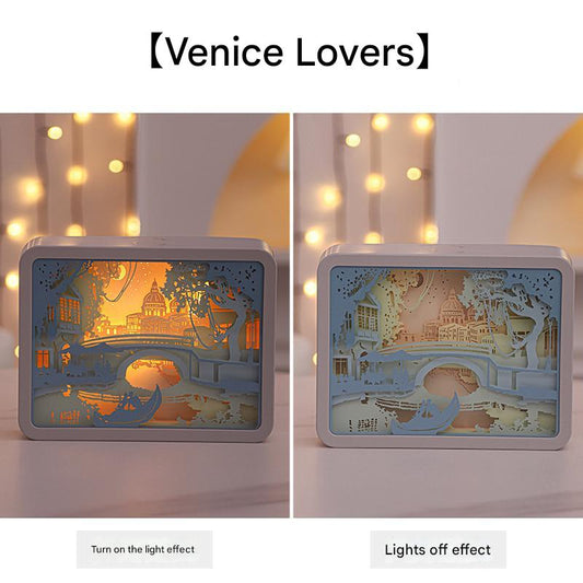 Venice Lovers 3D Paper Carving Night Light USB Or Battery Powered Decorative Bedside Lamp | Atmosphere Lamp for Bedroom