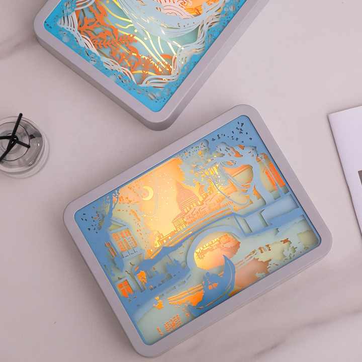 Venice Lovers 3D Paper Carving Night Light USB Or Battery Powered Decorative Bedside Lamp | Atmosphere Lamp for Bedroom