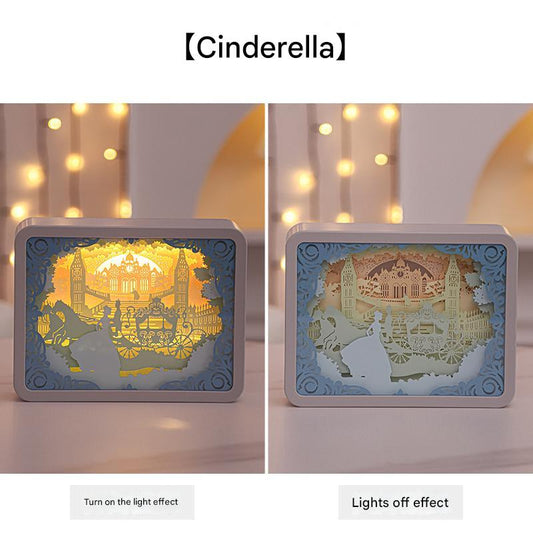 Cinderella 3D Paper Carving Night Light USB Or Battery Powered Decorative Bedside Lamp | Atmosphere Lamp for Bedroom
