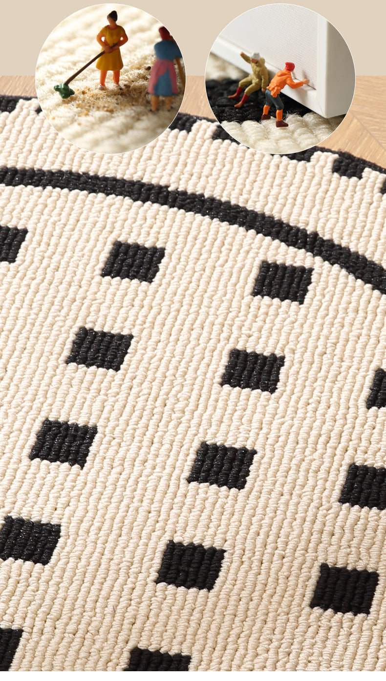 Grunge White Modern Round Area Rug with Geometric Black and White Pattern Home & Garden > Rugs > Round Rugs