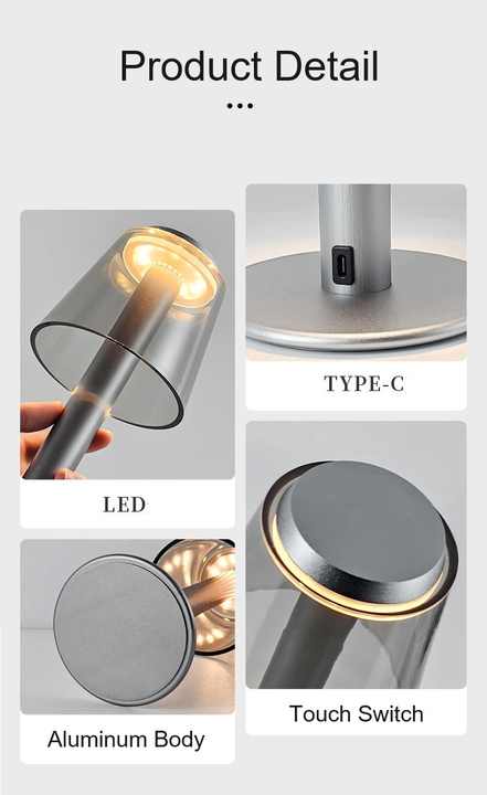 Gold Stylish Transparent Desk Lamp with Touch Control LED Type-C Charging – Simple and Modern Design - Home & Garden >