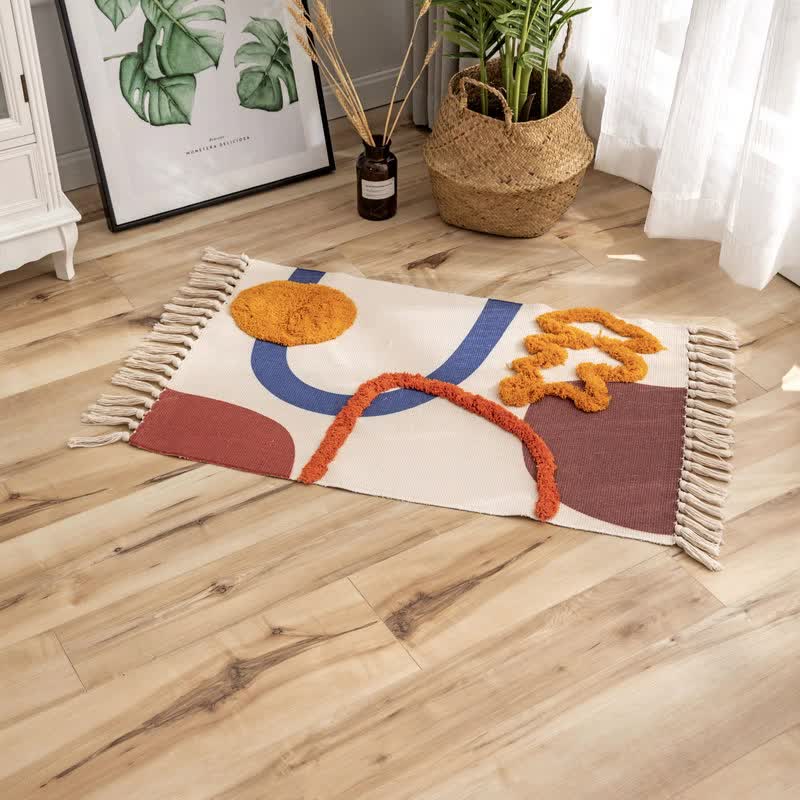 Handwoven Cotton Tassel Floor Rug for Bedroom or Living Room|Soft Modern Geometric Design,60x90cm Home & Garden > Rugs