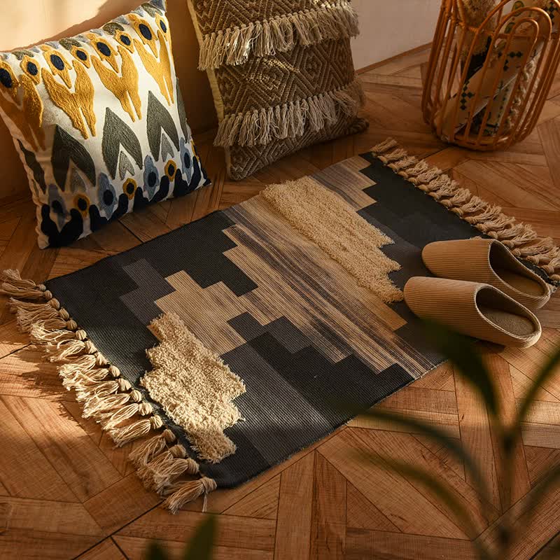 Handwoven Cotton Tassel Floor Rug for Bedroom or Living Room|Soft Modern Geometric Design,60x90cm Home & Garden > Rugs