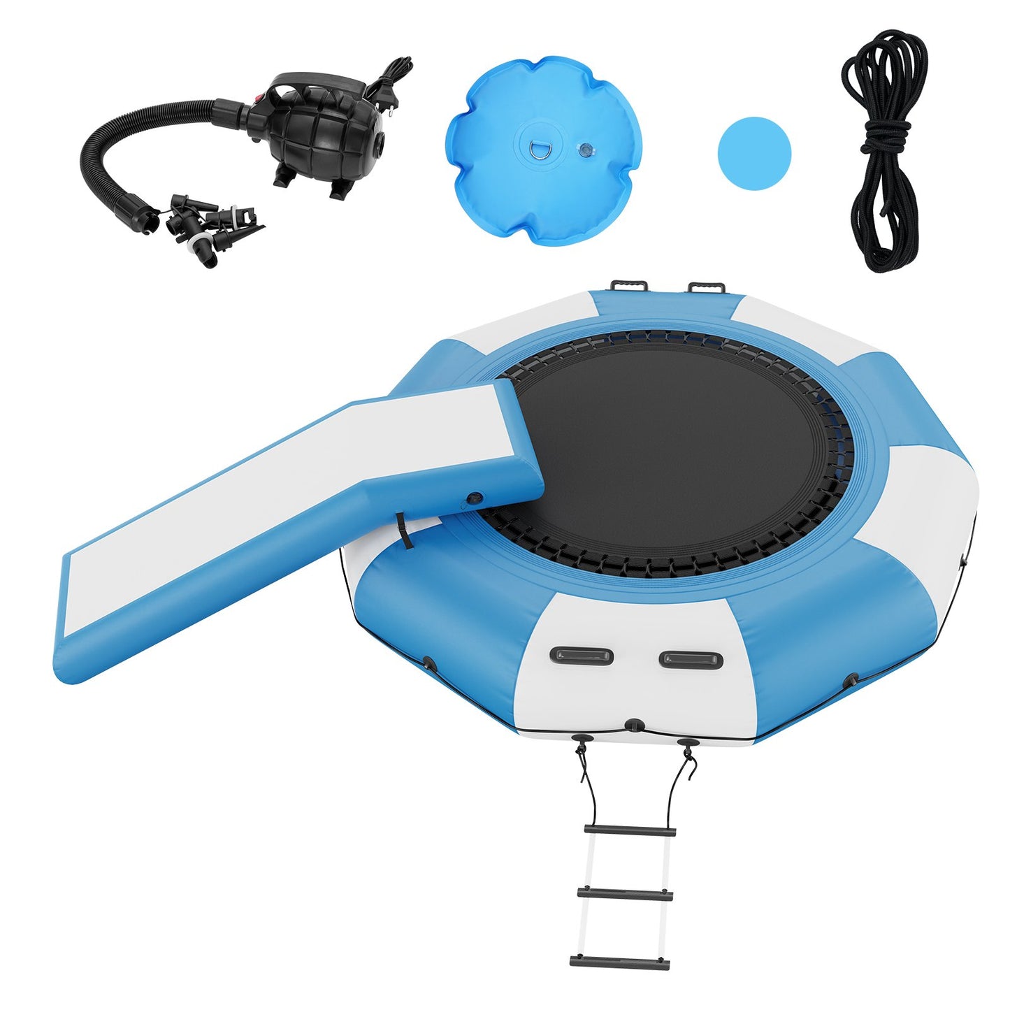 VEVOR Inflatable Water Bouncer, 10ft Recreational Water Trampoline, Portable Bounce Swim Platform with Slide, 3-Step Ladder & Electric Air Pump, Kid Adult Floating Rebounder for Pool Lake Water Sports