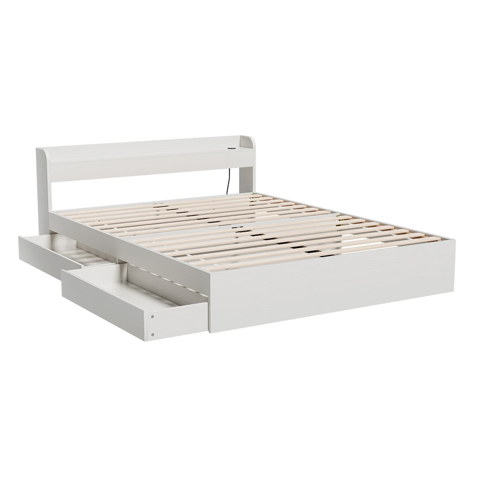 Artiss Bed Frame Double Size Mattress Base wtih Charging Ports 2 Storage Drawers - Furniture > Bedroom > Beds & Bed