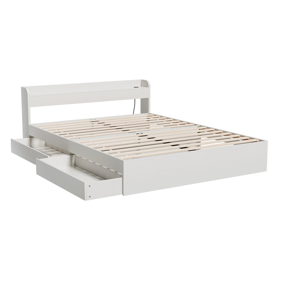 Artiss Bed Frame Queen Size Mattress Base wtih Charging Ports 2 Storage Drawers - Furniture > Bedroom > Beds & Bed