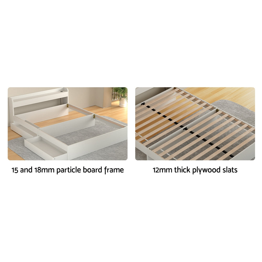 Artiss Bed Frame Queen Size Mattress Base wtih Charging Ports 2 Storage Drawers - Furniture > Bedroom > Beds & Bed