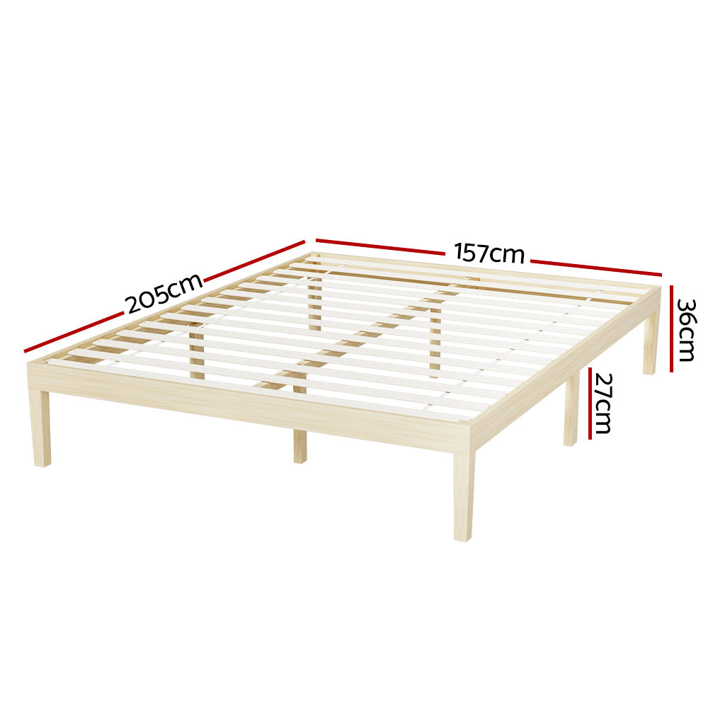 Artiss Bed Frame Queen Size Wooden Base Mattress Platform Timber Pine BRUNO - Furniture > Bedroom > Beds & Bed Frames