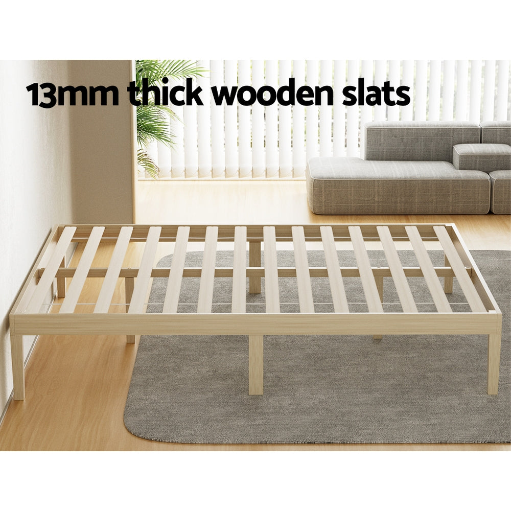Artiss Bed Frame Queen Size Wooden Base Mattress Platform Timber Pine BRUNO - Furniture > Bedroom > Beds & Bed Frames