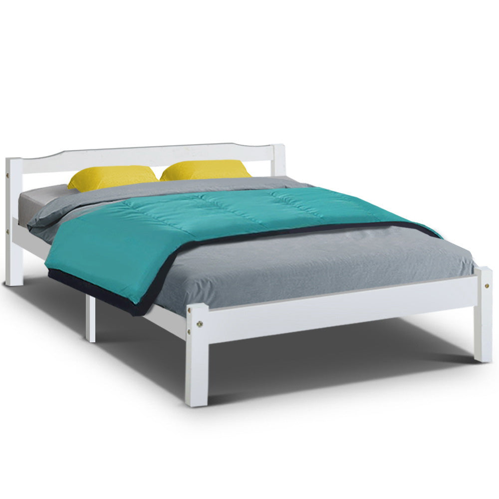 Artiss Bed Frame Double Size Wooden White LEXI - Furniture > Bedroom > Beds & Bed Frames