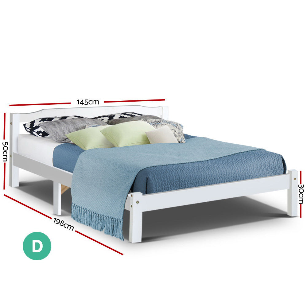 Artiss Bed Frame Double Size Wooden White LEXI - Furniture > Bedroom > Beds & Bed Frames