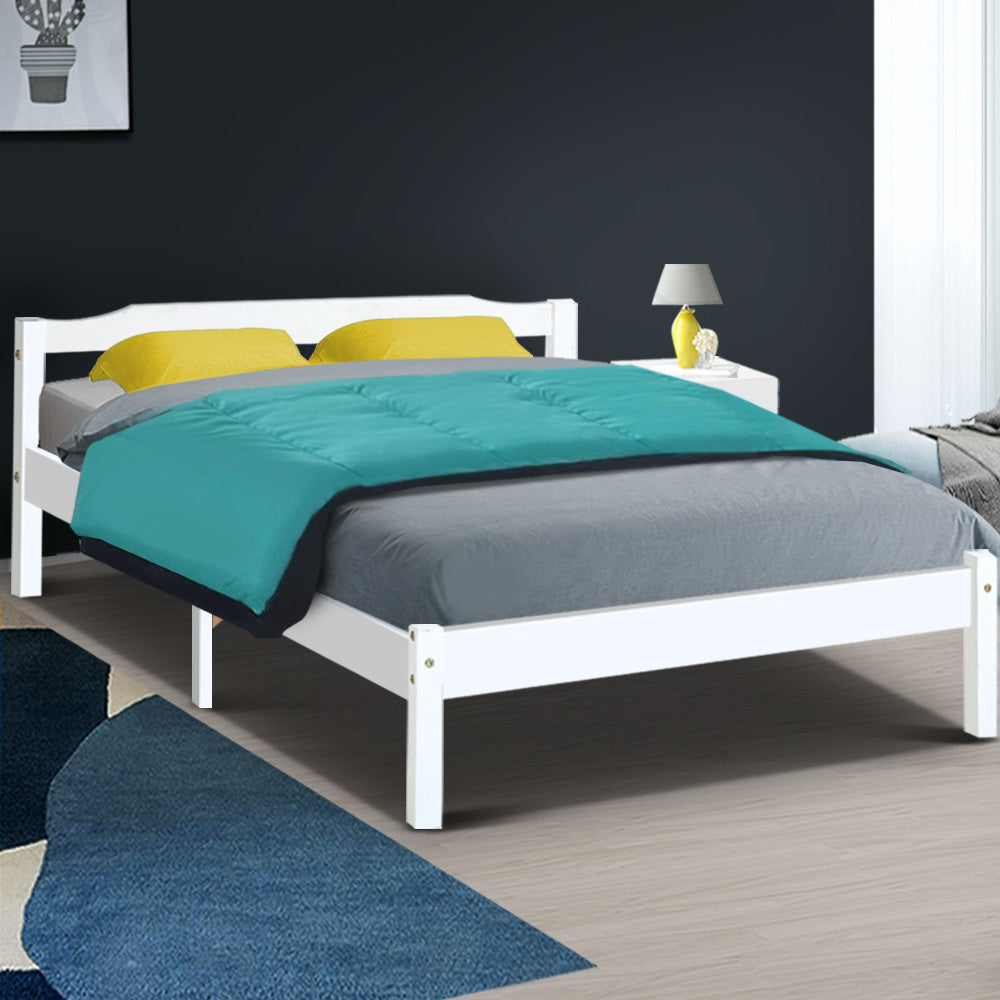 Artiss Bed Frame Double Size Wooden White LEXI - Furniture > Bedroom > Beds & Bed Frames