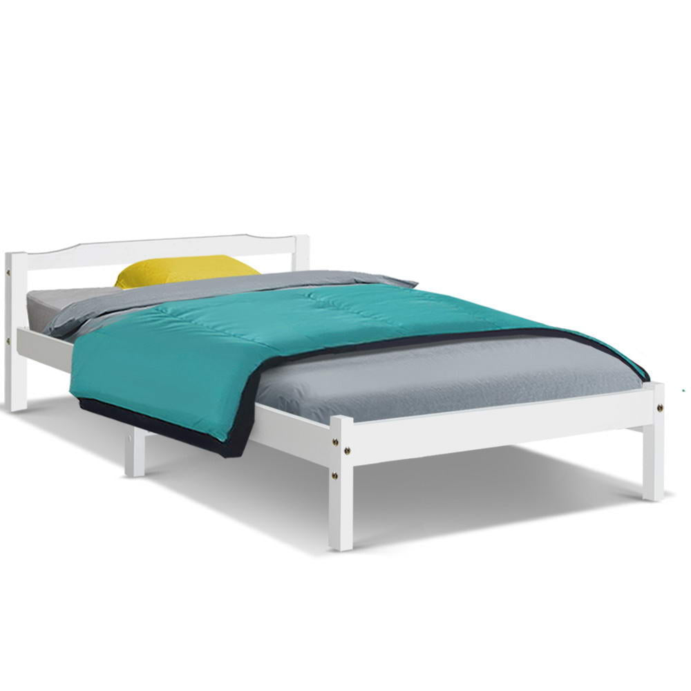Artiss Bed Frame Single Size Wooden White LEXI Furniture > Bedroom > Beds & Bed Frames