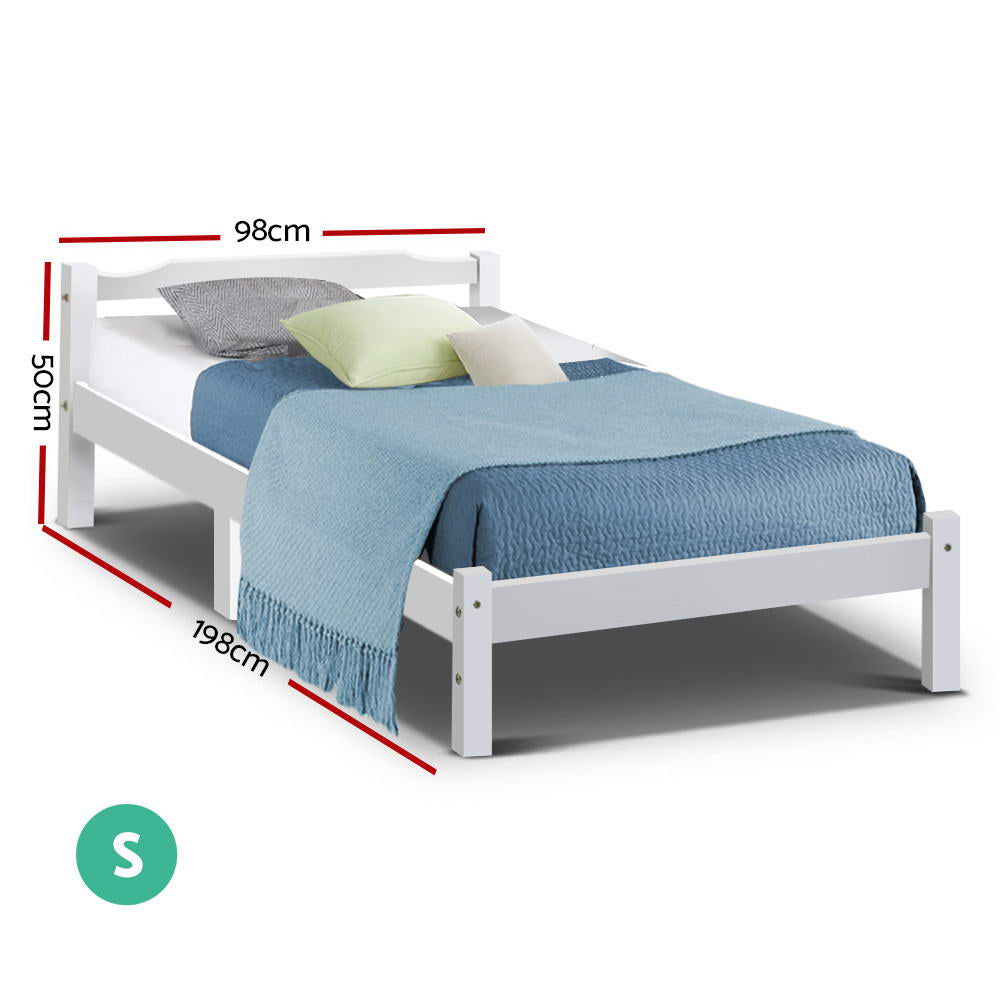 Artiss Bed Frame Single Size Wooden White LEXI Furniture > Bedroom > Beds & Bed Frames