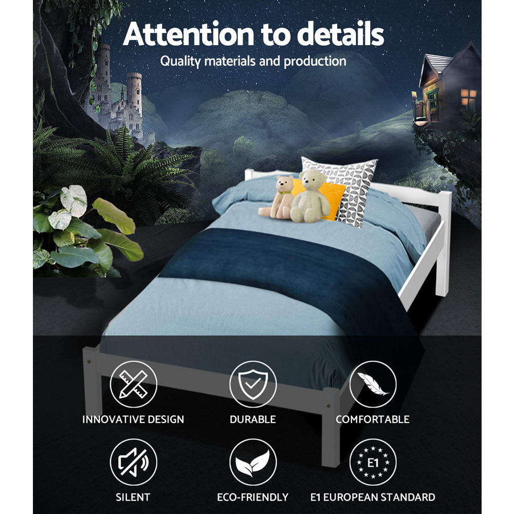 Artiss Bed Frame Single Size Wooden White LEXI Furniture > Bedroom > Beds & Bed Frames