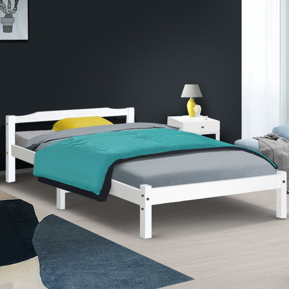 Artiss Bed Frame Single Size Wooden White LEXI Furniture > Bedroom > Beds & Bed Frames
