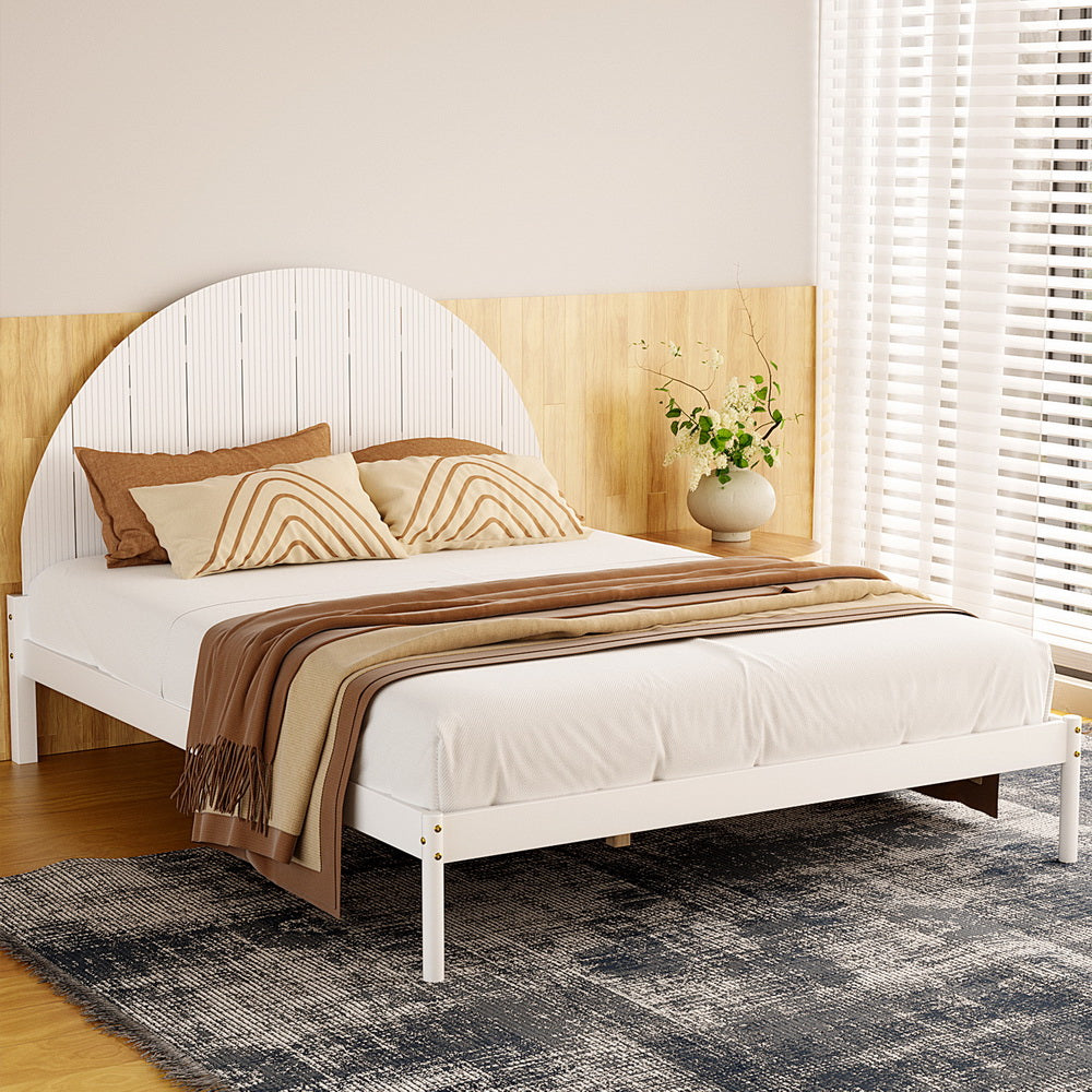 Artiss Bed Frame Queen Size Wooden White DALY - Furniture > Bedroom > Beds & Bed Frames