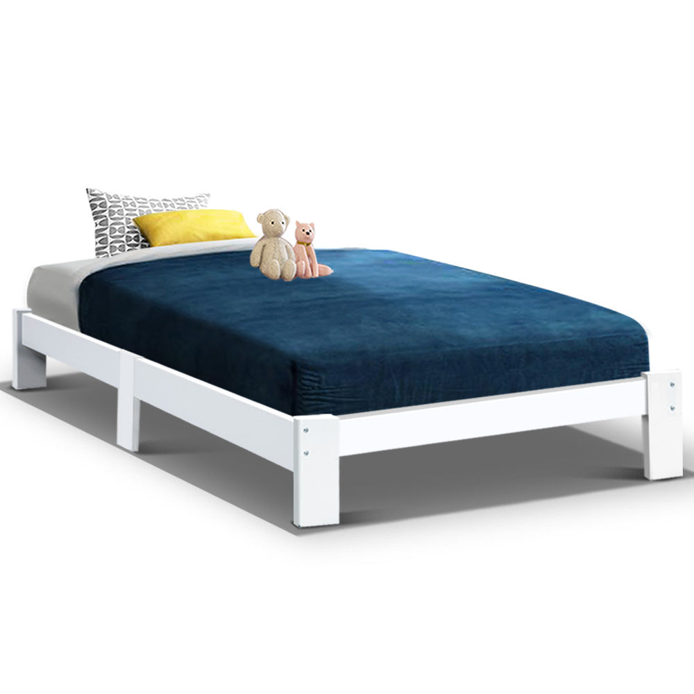 Artiss Bed Frame Single Size Wooden White JADE Furniture > Bedroom
